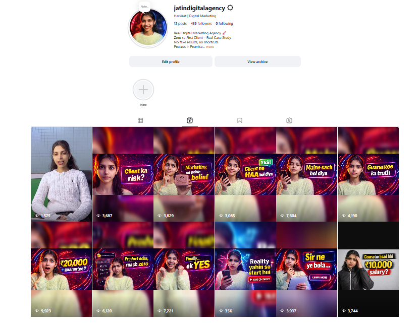 Digital marketing work and Instagram growth results by a digital marketing agency in Patiala